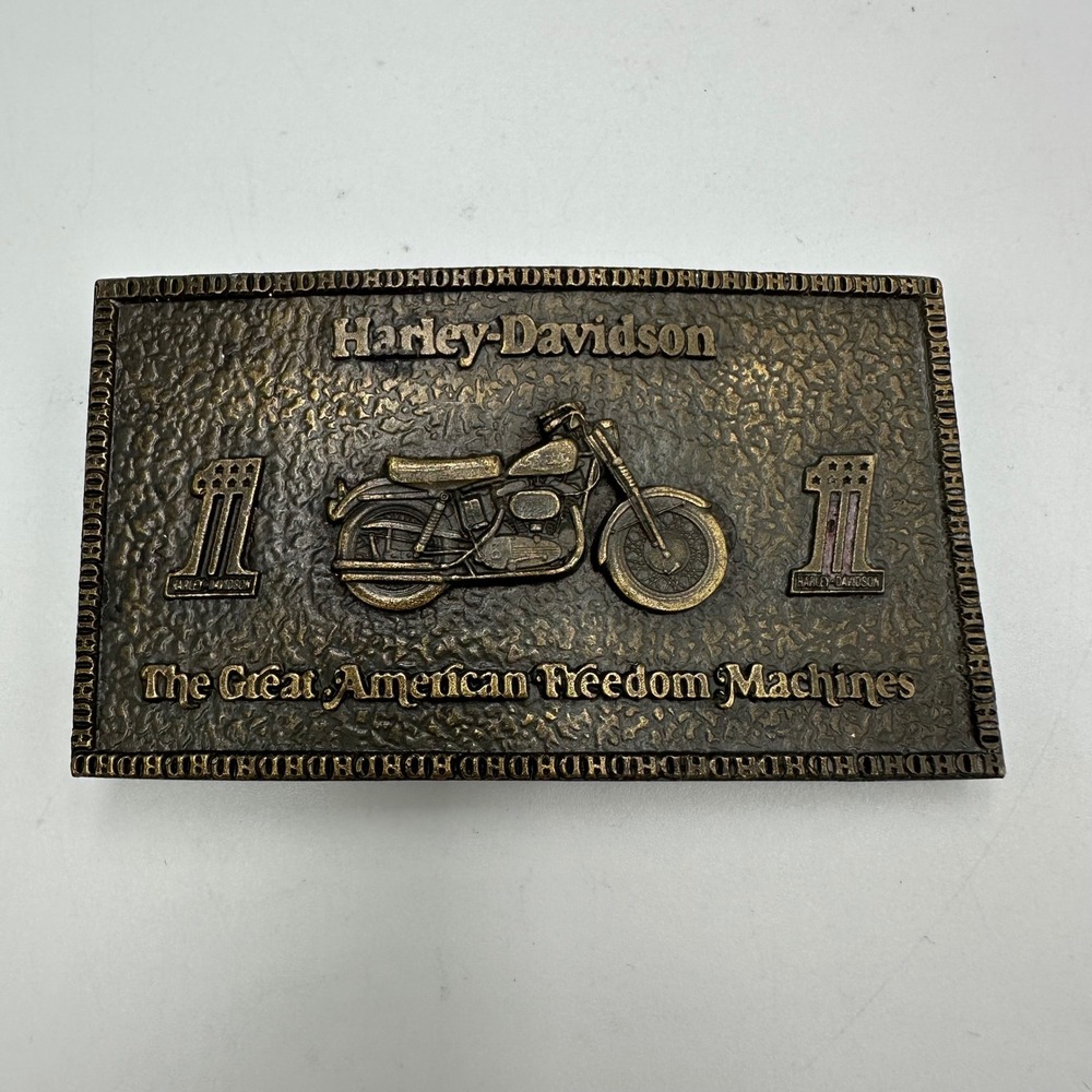 Vintage 1974 Bergamot Brass Works Harley Davidson Freedom Machine Belt Buckle